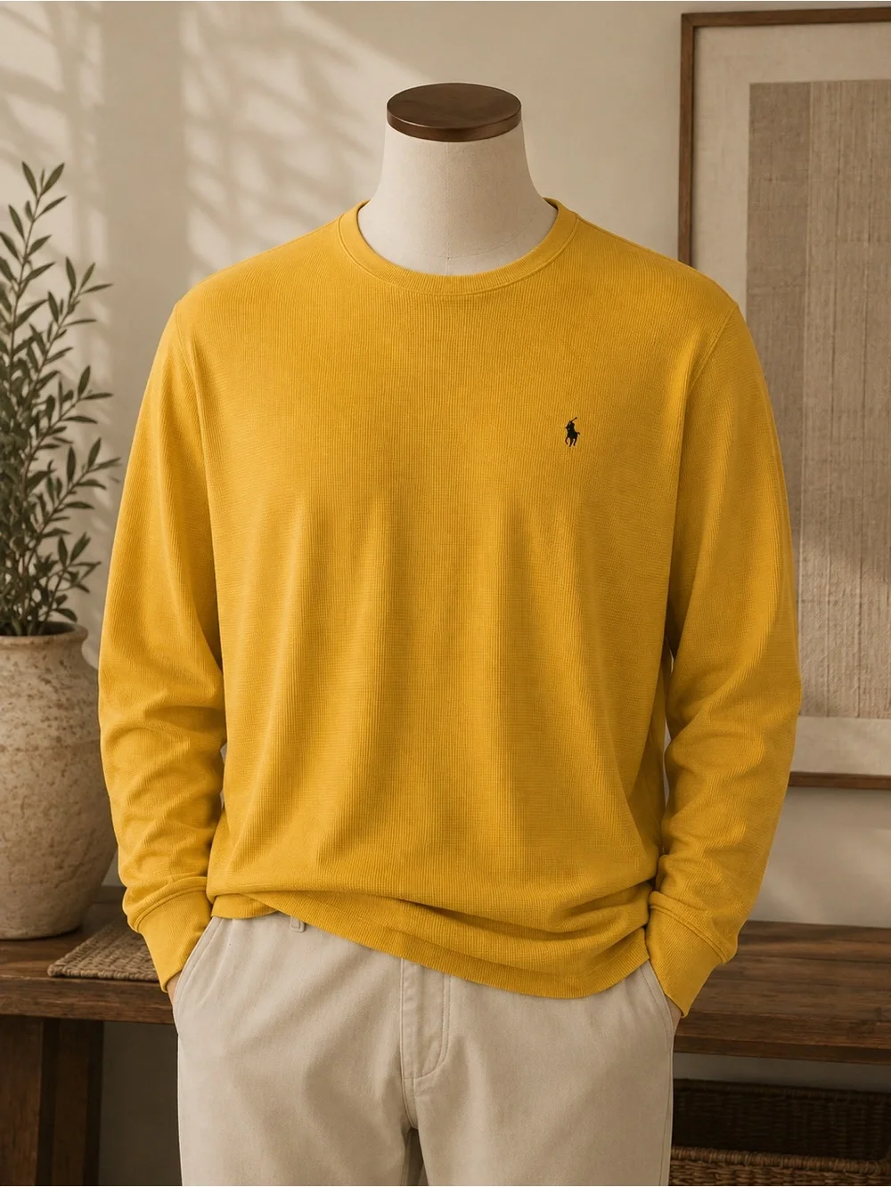 Polo Ralph Lauren Yellow Waffle Knit Sleep Shirt XL 100% Cotton